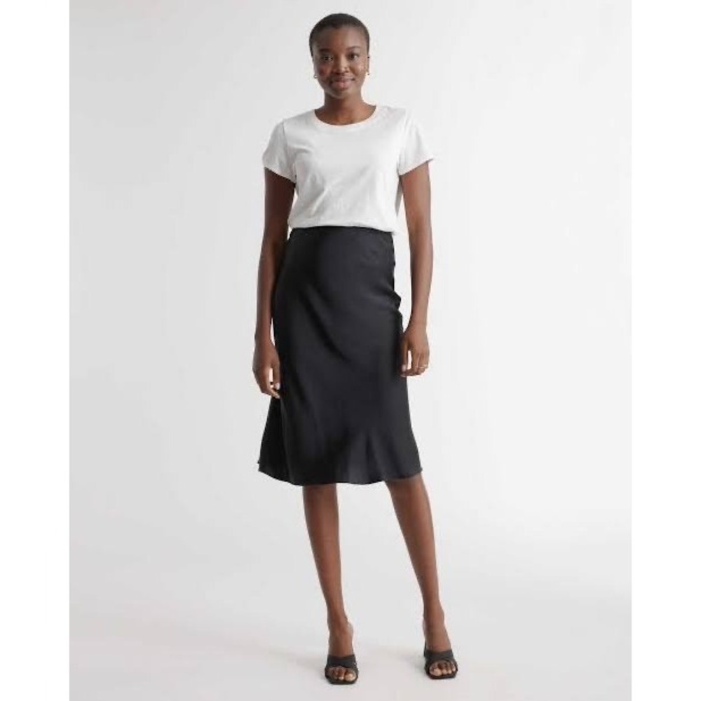 Quince 100% Silk Midi Skirt Black XL Mulberry Silk Slip Skirt Bias Cut Luxe